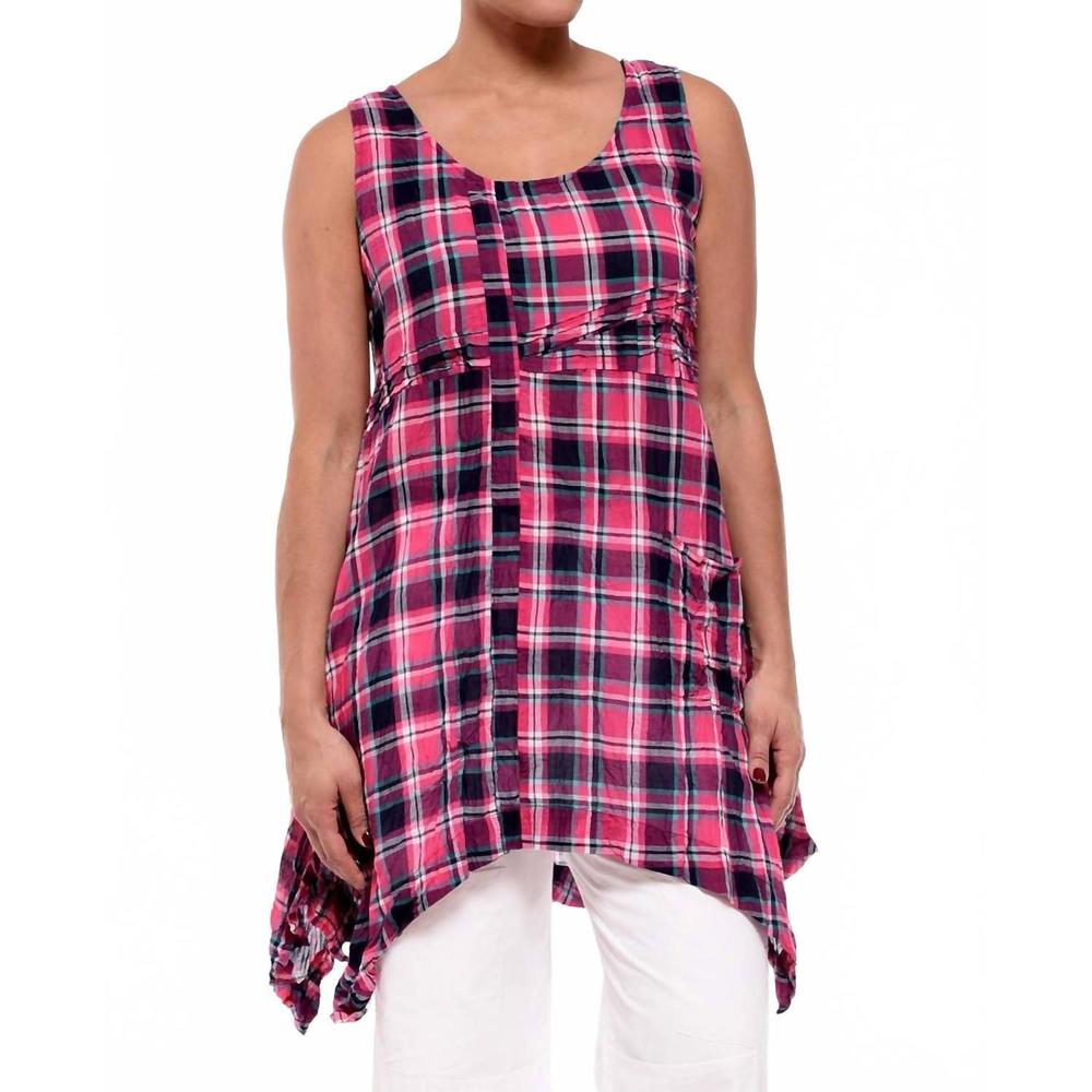 NEW TULIP CLOTHING libby top in azalea plaid